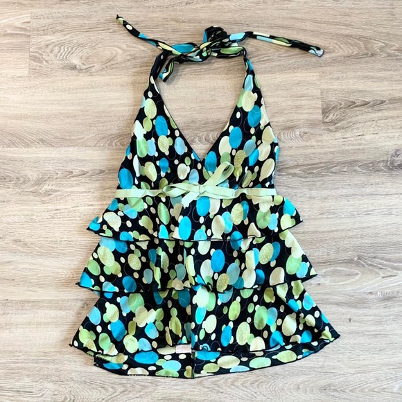 Vintage Tops - Vintage Y2K 2000s 90s polka dot ruffle tank top halter
